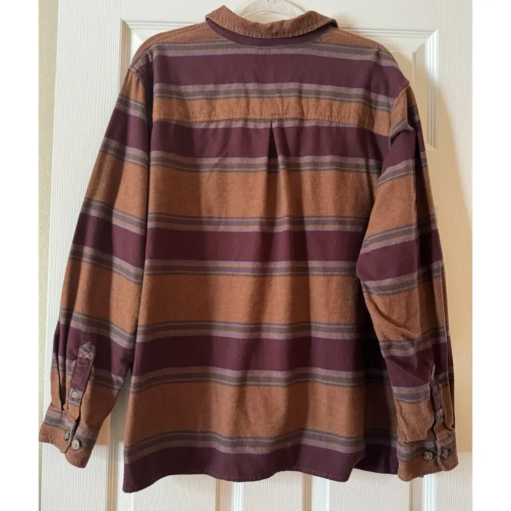 Carhartt Women’s Rugged Flex Loose Fit Flannel Shirt Brown Maroon Stripe Sz XXL - Picture 5 of 9